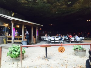 looking inside the cave in front of the hitching post