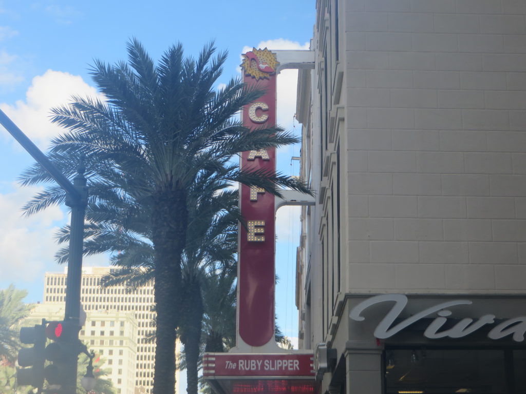 Red Slipper Cafe on Canal Street in New Orleans, just past the corner of Bourbon St. and Canal.