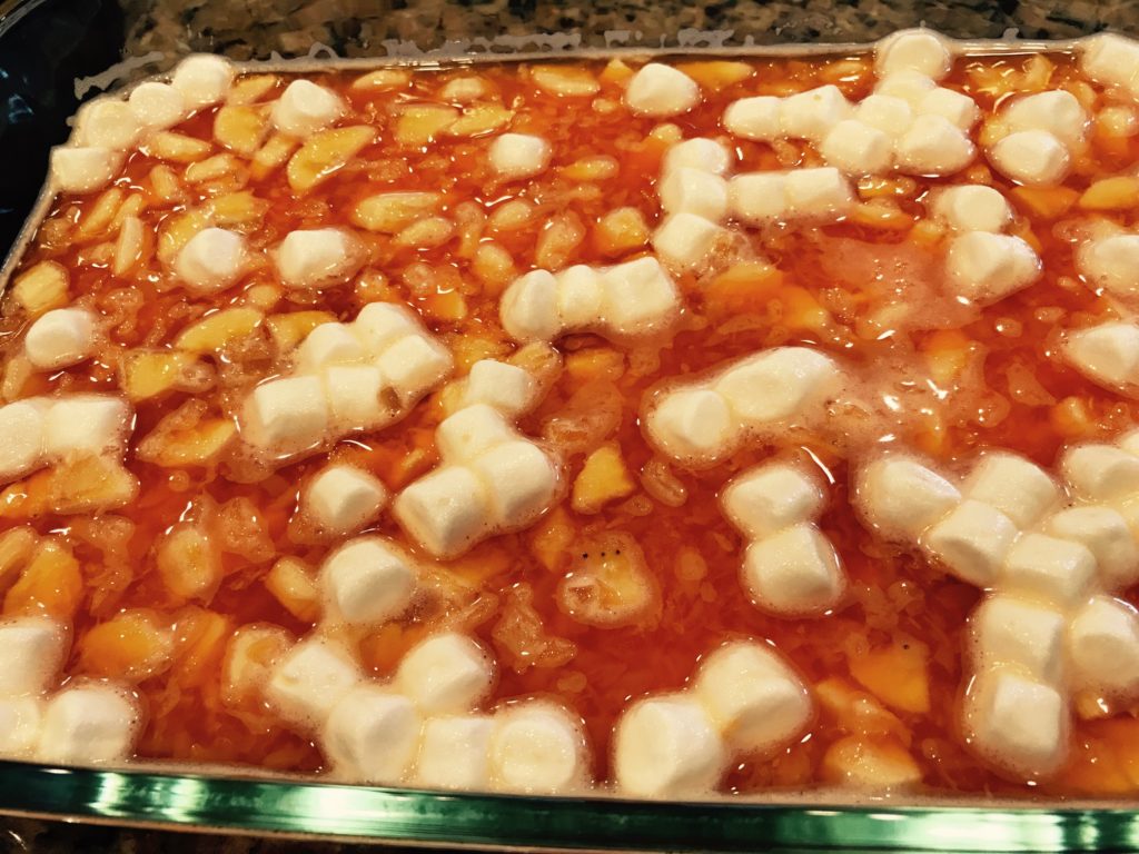 The first layer of Momma's orange congealed salad.